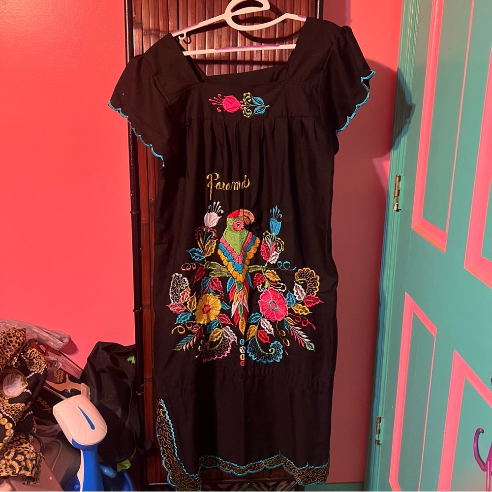 Embroidered Panama Black Dress